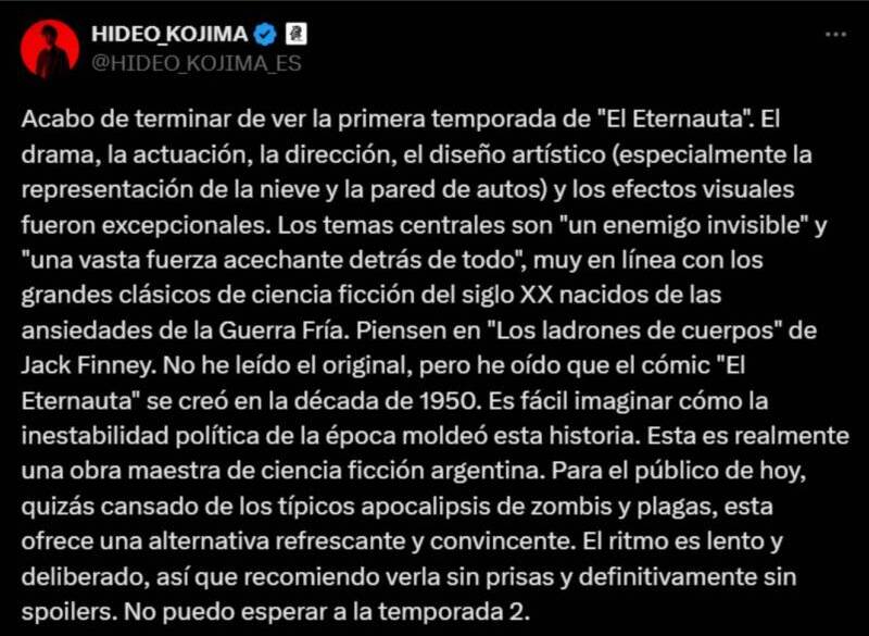 Hideo Kojima compartió en su cuenta de X